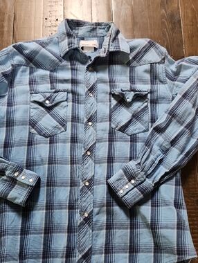 Wrangler Vintage Blue Flannel Snap-Front Pearl Shirt